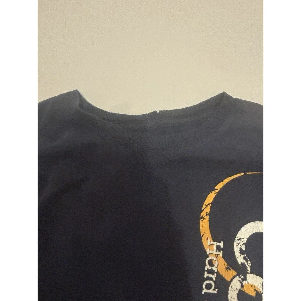 Distressed Carhartt Mens Black Hard at Work Graphic Logo Crew Neck L/S T-Shirt L
